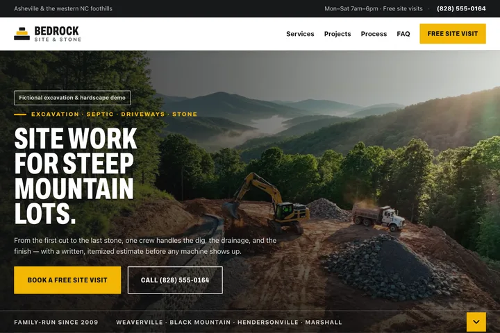 Screenshot of the Bedrock Site & Stone demo homepage