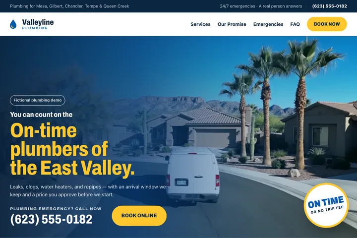 Screenshot of the Valleyline Plumbing demo homepage