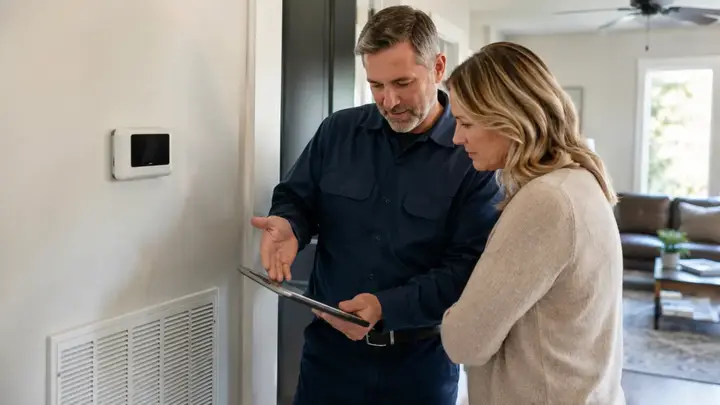 HVAC replacement consultation in a clean home