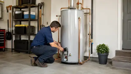 Plumber inspecting a residential water heater