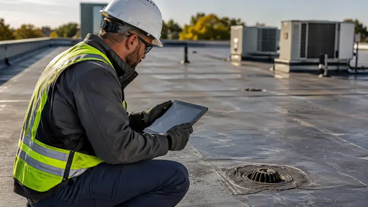 Commercial roof inspection documentation scene